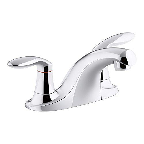 Titan Great Outdoors kohler k-15240-4ndra-cp coralais two-handle centerset bathroom sink faucet with 0.5 gpm vandal-resistant aerator & red/blue ind