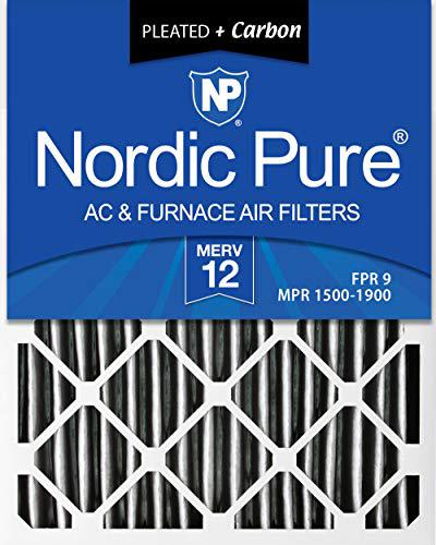nordic pure 16x25x1 merv 12 pleated plus carbon ac furnace air filters, 16x25x1pm12c, 6 piece