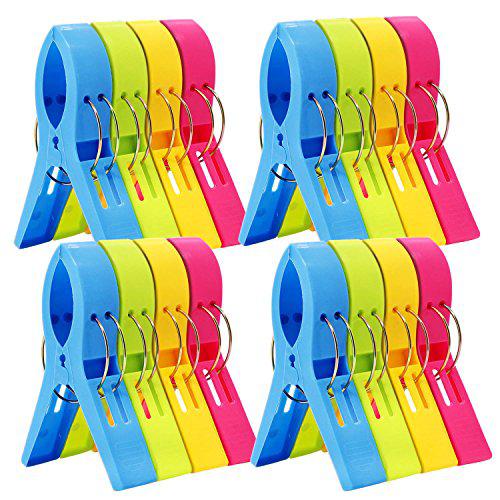 Shacos esfun 16 pack beach towel clips chair clips towel holder for pool chairs on cruise-jumbo size,plastic clothes pegs hanging clip