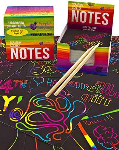Saddle Mountain Souvenir rainbow scratch off mini notes + 2 stylus pens kit: 150 sheets of rainbow scratch paper for kids arts and crafts, airplane or c
