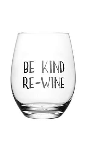 Vino Cage be kind, re-wine - cute, novelty, etched wine glass by