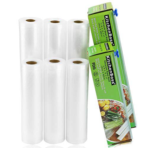SCOTTFRIO kitchenboss vacuum sealer rolls bag, 6 pack 8"x16.5' and 11"x16.5' food saver bag rolls with cutter box,sous vide roll bag(100