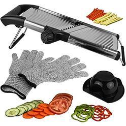 Accumulair Medove Mandoline Slicer for Kitchen, Veggie Julienne Cutter Adjusts for Thick or Thin Slices and Includes 6 Built In Blades and FREE Cu