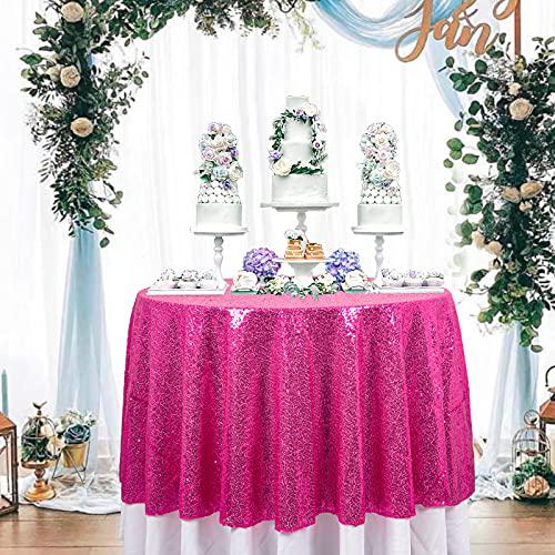 Nw Shinybeauty Elegant Round Sequin Tablecloth 48 Inch Hot Pink Cake Table Spakly Overlay Linen Nw Shinybeauty Elegant Round Sequin, 48in Round Tablecloth