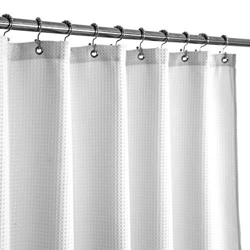 DOLOPL waffle weave fabric shower curtain 230 gsm heavy duty, spa, hotel luxury, water repellent, white pique pattern, 71 x 72 inches