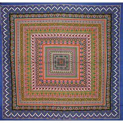 Think Crucial india arts geometric pattern square cotton tablecloth 70" x 70" multi color