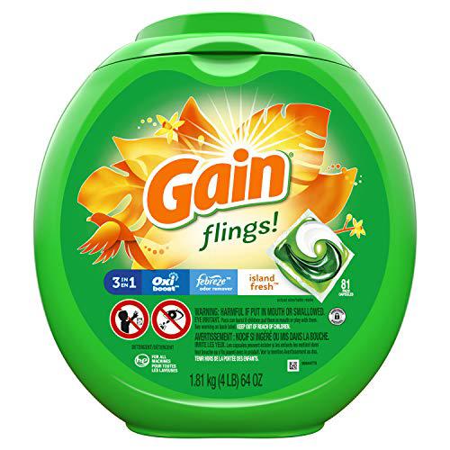 Lucky Duck Games gain flings! laundry detergent pacs plus aroma boost, island fresh scent, he compatible, 81 count (packaging may vary)