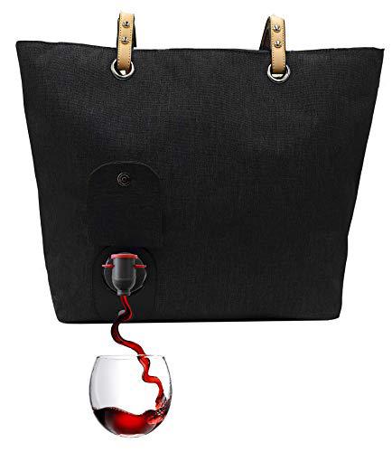 Chaps portovino city wine tote black - fashionable wine purse with hidden, insulated compartment, holds 2 bottles of wine!