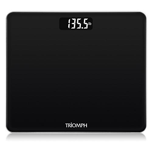 triomph digital body weight bathroom scale with step-on technology, ultra slim design 6mm tempered glass, 400 pounds, weight lo