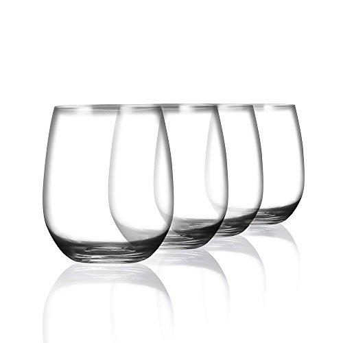 Americana by Elite acrylic clear unbreakable stemless wine glasses  15-ounce, set of 4, shatterproof plastic indoor & outdoor wine glasses