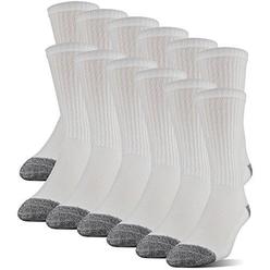 gildan men's polyester half cushion crew socks, 12-pack, white, shoe size: 6-12
