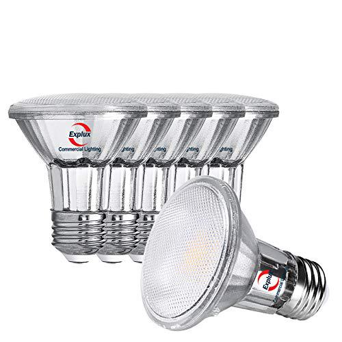 Explux Commercial Lighting explux classic full-glass par20 led flood light bulbs, dimmable, 2700k soft white, indoor/outdoor, 50w equivalent, 6-pack