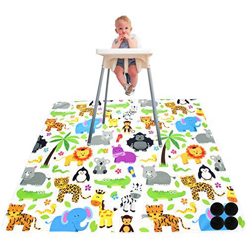 Wizkids paw legend washable highchair splat floor mat- anti-slip silicone  spot splash mess mat(53'' x 53'')-food catcher art craft leak