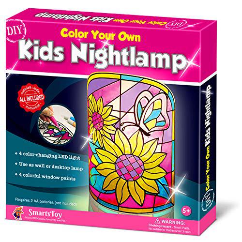 evaxo kid lamp diy kit- make stained glass nightlight with window paint and circuit - creative arts and crafts for girls and boys age