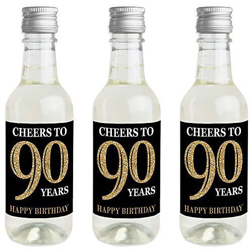 VIGORWORK big dot of happiness adult 90th birthday - gold - mini wine and champagne bottle label stickers - birthday party favor gift for