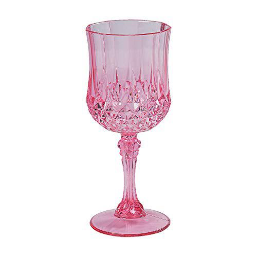 QEES pink patterned plastic wine glasses (set of 12) wedding and party supplies