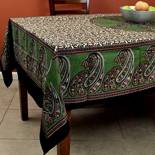 Upper Midland Products india arts cotton paisley print floral tablecloth rectangular table linen beach sheet beach throw thin bedsheet bedspread (gree