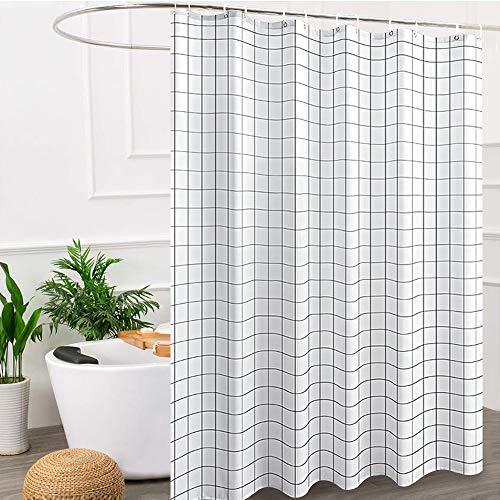 LUXON newuebel fabric shower curtain, white and black geometric resistant waterproof 72 x 72 inches long bathroom shower curtain set