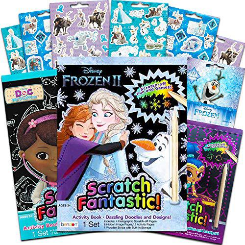PARS COLLECTIONS disney scratch art for girls kids toddlers -- 3 scratch books for kids featuring frozen, shimmer and shine and doc mcstuffins w