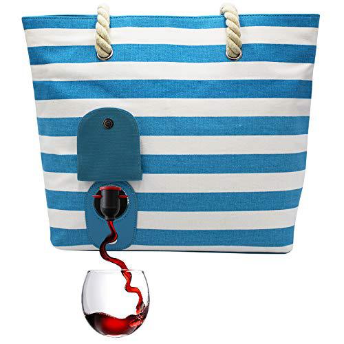 GLASFLOSS portovino beach wine purse (turquoise/white) - beach tote with hidden, insulated compartment, holds 2 bottles of wine!