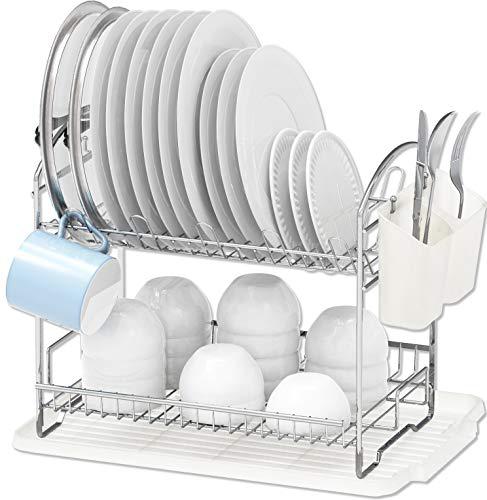 fair cotton craft simple houseware 2-tier dish rack with drainboard, chrome
