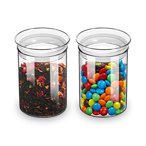 Hasbro zens glass canister set of 2,food storage jar container with  airtight lid, 15 oz/450 ml,small clear glass jars for spice,tea an