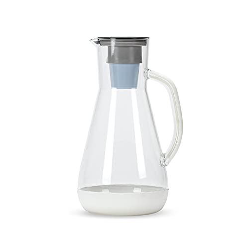 myung poom daejanggan hydros 8-cup water filter pitcher powered by fast flo tech | 1 minute quick filling filter 64 oz pitcher, bpa free, white