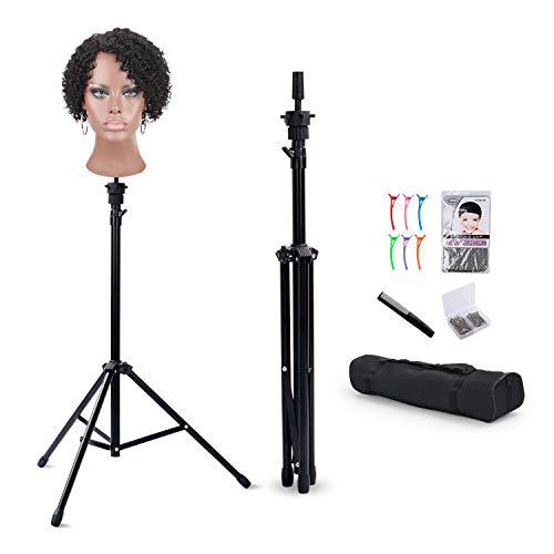 Samsung reinforced wig stand tripod mannequin head stand, adjustable wig head stand holder for cosmetology hairdressing training with t