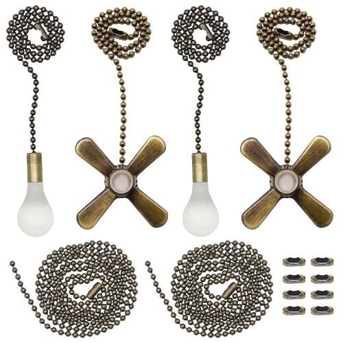 TISUR iceyyyy bronze ceiling fan pull chain set including 4pcs beaded ball fan pull chain pendant, extra 8pcs beaded and pull loop co
