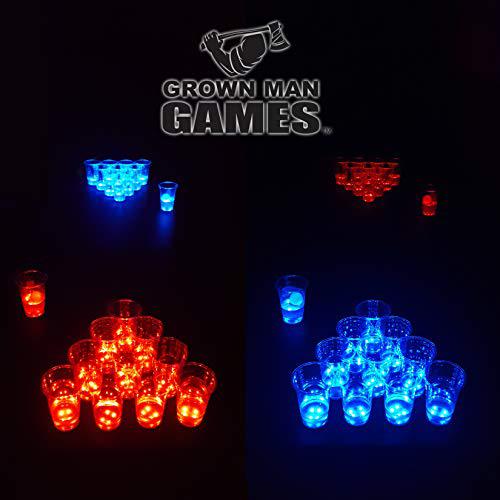 8496 grown man games glow in the dark beer pong set - led beer pong cups and glow-in-the-dark balls - 22 cups and 4 ping pong balls
