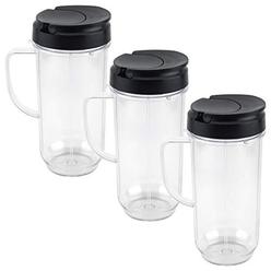 Felji 3 pack 22 oz tall cup with flip top to-go lids replacement part for magic bullet 250w mb1001 blenders