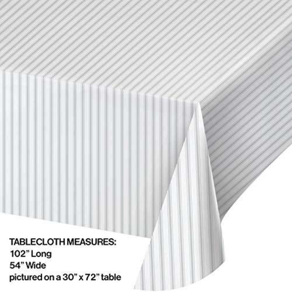 Creative Converting gray ticking stripe plastic tablecloth, 1 ct