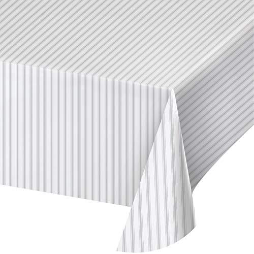 Creative Converting gray ticking stripe plastic tablecloth, 1 ct