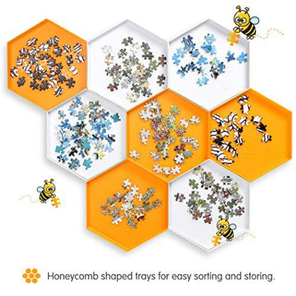 Becko US becko stackable puzzle sorting trays jigsaw puzzle sorters with lid puzzle accessory for puzzles up to 1500 pieces, 8 hexagon
