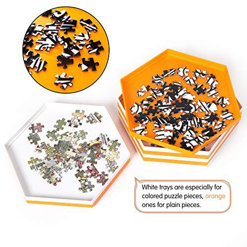 Becko US becko stackable puzzle sorting trays jigsaw puzzle sorters with lid puzzle accessory for puzzles up to 1500 pieces, 8 hexagon
