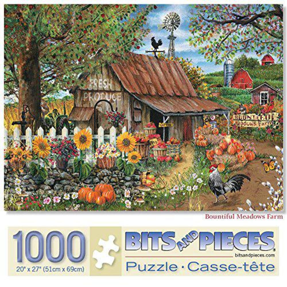 bits and pieces - 1000 piece jigsaw puzzle for adults 20"x27" - bountiful meadows farm - 1000 pc jigsaw by artist thomas wood