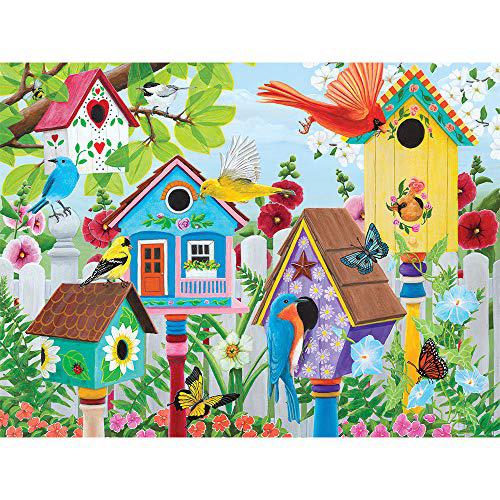 bits and pieces - 300 piece jigsaw puzzle for adults 18" x 24" - birdhouse garden - 300 pc colorful birds, birdhouses, and bu