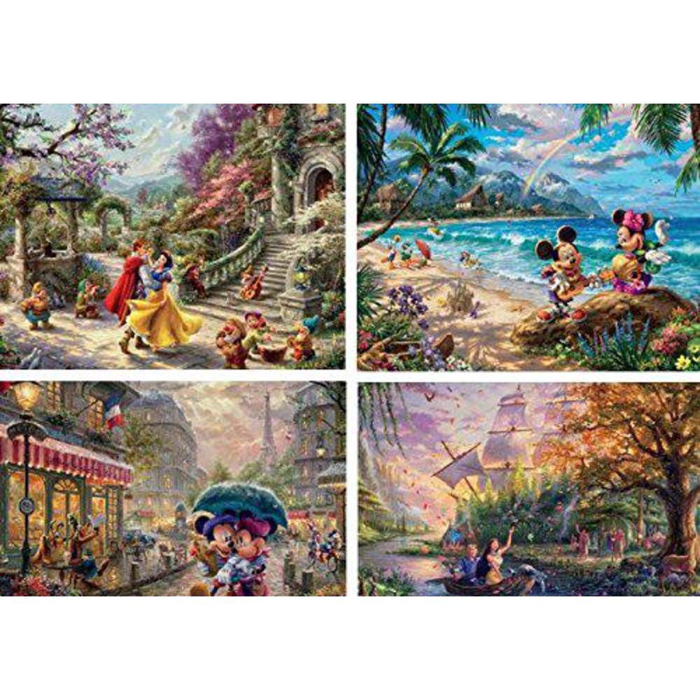 ceaco thomas kinkade the disney collection 4 in 1 multipack snow white, mickey & minnie mouse, & pocahontas jigsaw puzzles, (