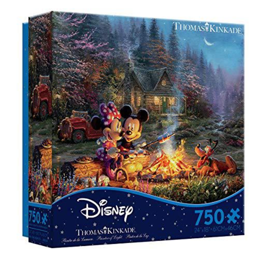 ceaco thomas kinkade the disney collection mickey and minnie sweetheart campfire jigsaw puzzle, 750 pieces, 5"