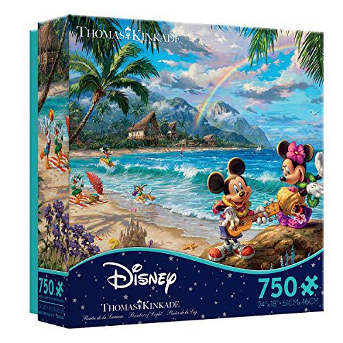 ceaco 750 piece thomas kinkade the disney collection - mickey and minnie in hawaii jigsaw puzzle, kids and adults