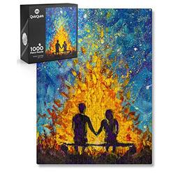 GALVANOX quizquirk 1000 piece puzzle, romantic couple by campfire painting jigsaw puzzle for adults/teens (puzzle saver kit included)