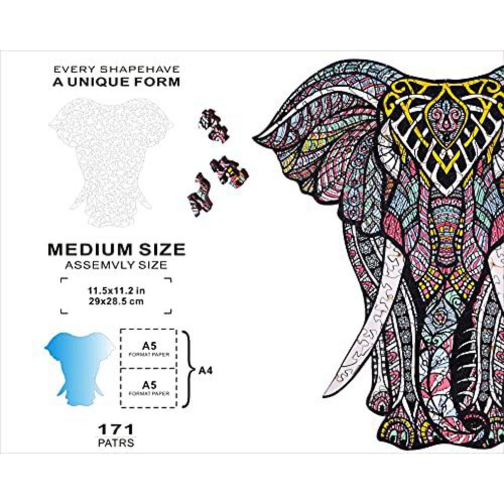 Hartmaze wooden jigsaw puzzles - decorative elephant hartmaze hm-06 small size puzzle 171 unique shape jigsaw pieces-beautiful animal 