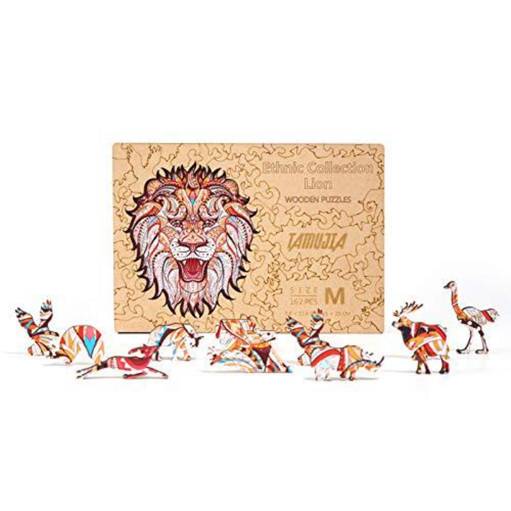 tamujia wooden jigsaw puzzles, beautiful unique family animal shape jigsaw puzzles 162 pieces best gift for adults and kids, 