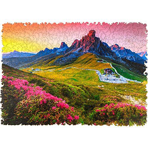 unidragon wooden puzzle jigsaw, best gift for adults and kids, unique shape jigsaw pieces nature mountain 9x6.2 in (23x16 cm)