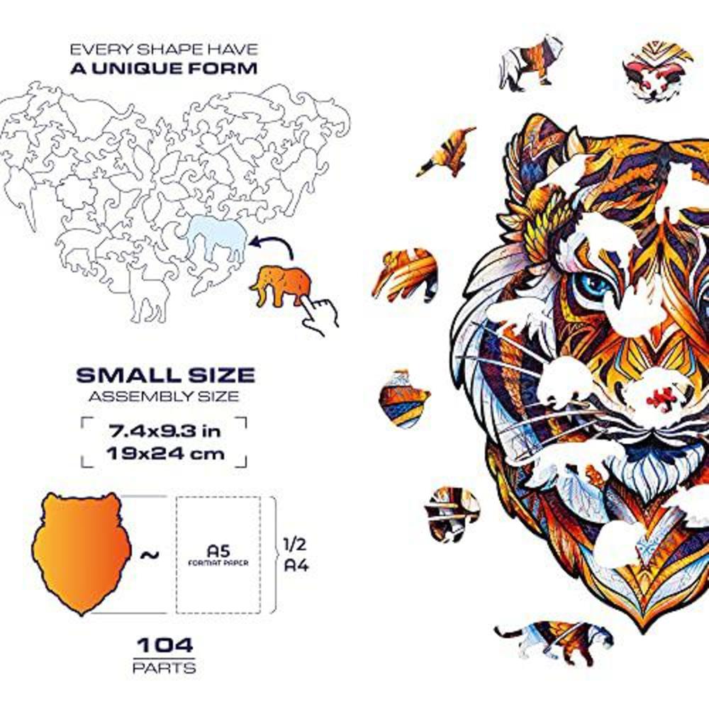unidragon - wooden jigsaw puzzles - 7.4" x 9.3" - 104 pcs - in a beautiful gift package - unique shape jigsaw pieces - best g
