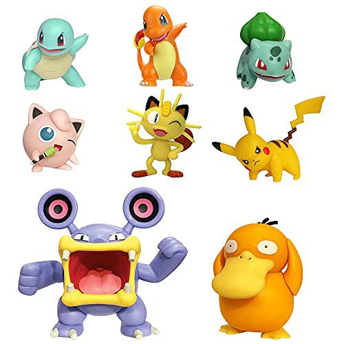 pokemon battle figure 8-pack - comes with 2? pikachu, 2? bulbasaur, 2? squirtle, 2? charmander, 2? meowth, 2" jigglypuff, 3? 