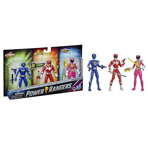 power rangers beast morphers special episode 3-pack action figure toys dino thunder blue ranger, mighty morphin red ranger, d
