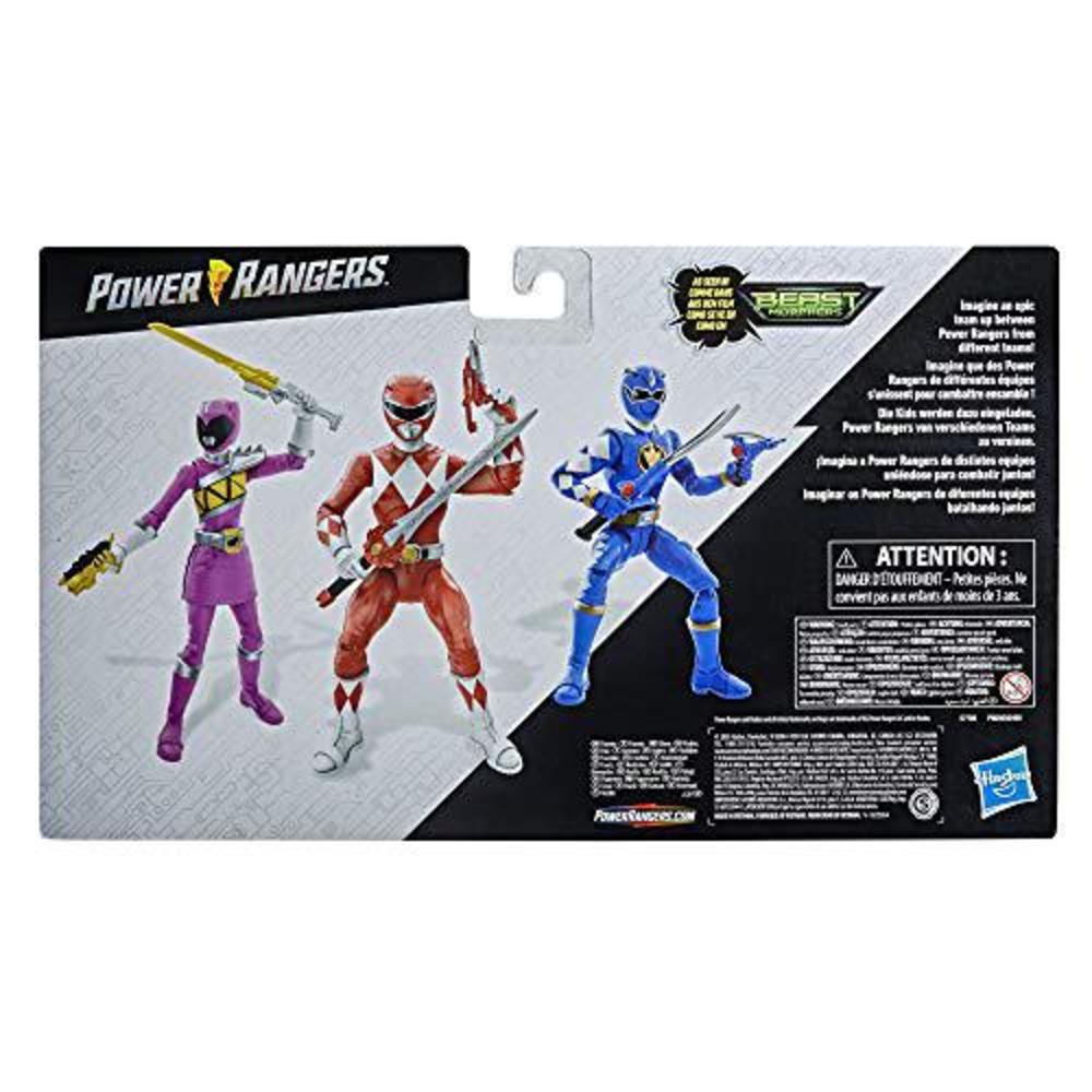 power rangers beast morphers special episode 3-pack action figure toys dino thunder blue ranger, mighty morphin red ranger, d