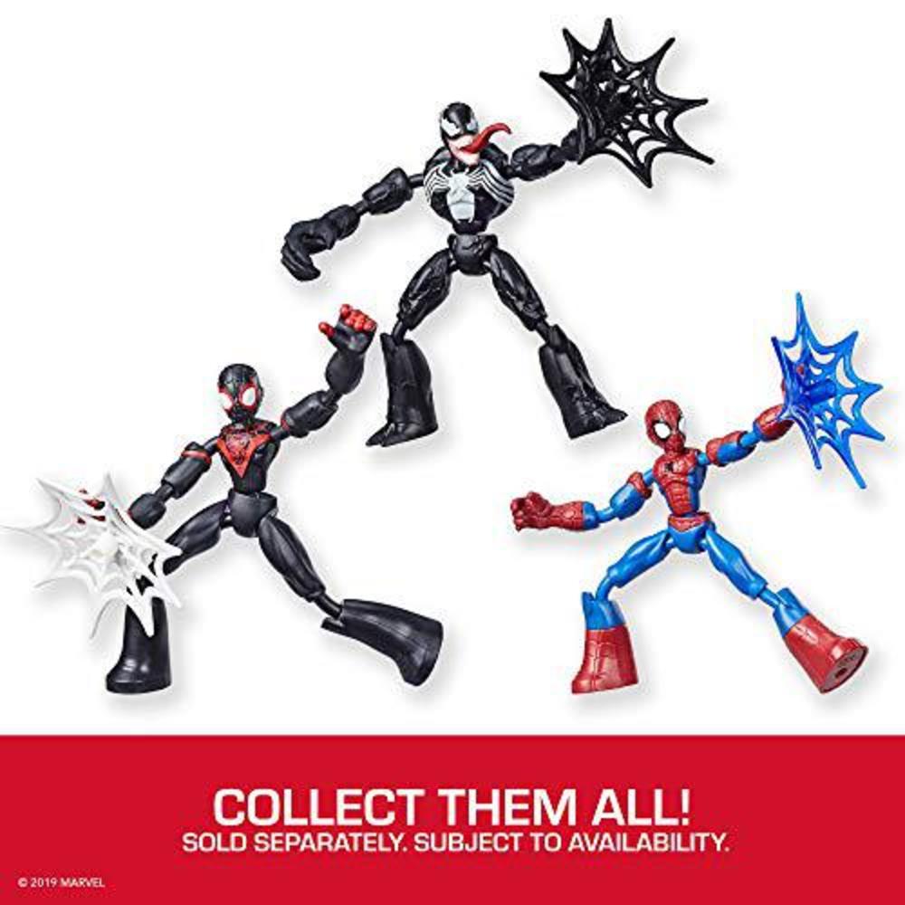 spider-man marvel bend and flex miles morales action figure toy, 6-inch flexible figure, includes web accessory, for kids age