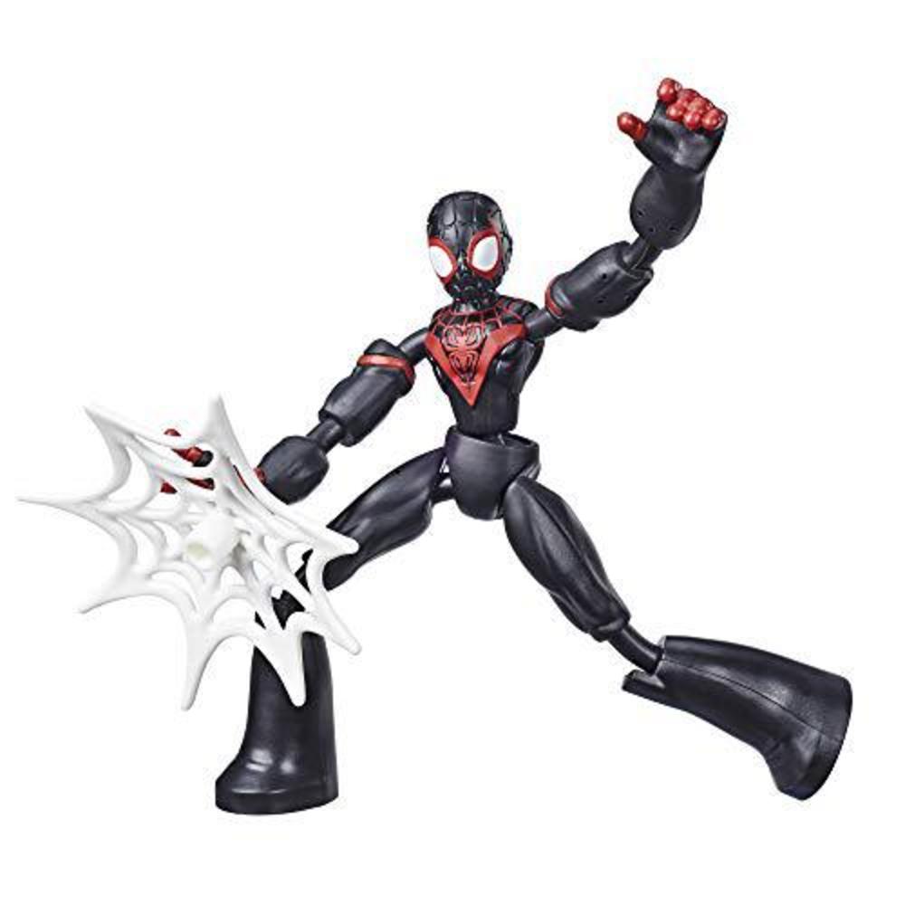 spider-man marvel bend and flex miles morales action figure toy, 6-inch flexible figure, includes web accessory, for kids age
